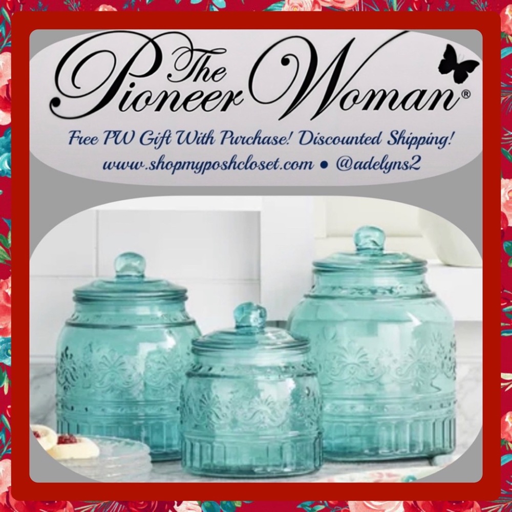 πΊ New Pioneer Woman Cassie Teal Blue Canisters - Picture 3 of 13